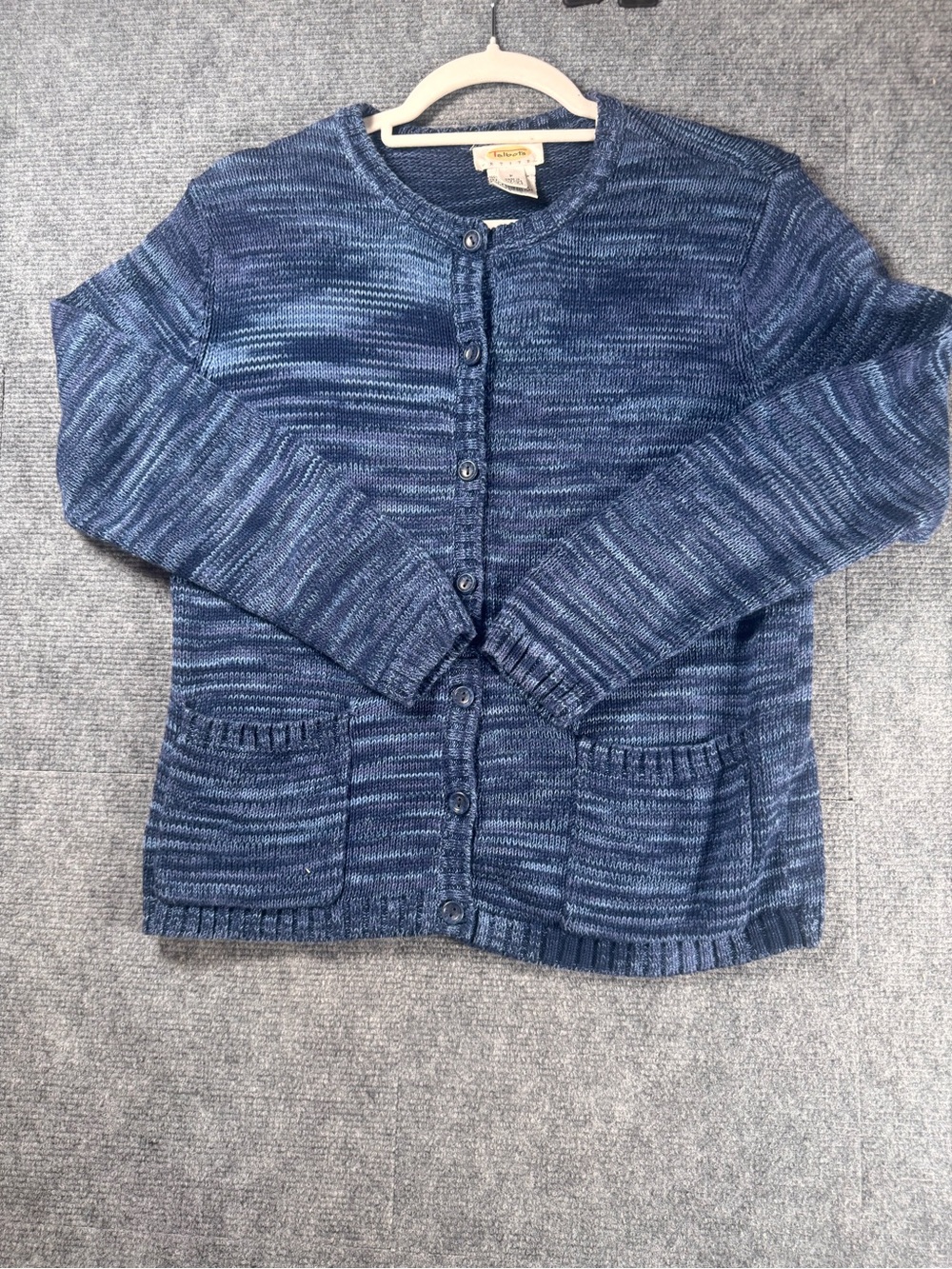 Talbots Petites Blue Marled Cotton Cardigan Sweater Size P